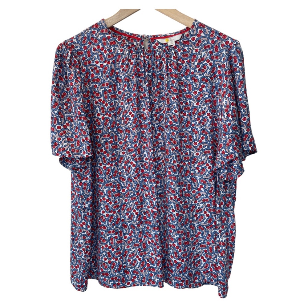 Boden Blue Red Floral Short-Sleeve Blouse